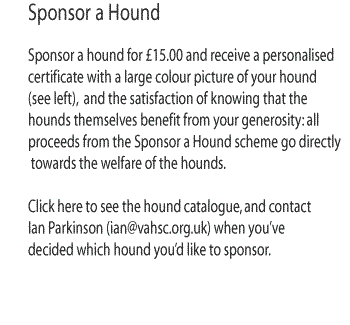 Sponsorship details. To sponsor a hound, please telephone Ian Parkinson on 07850 305565